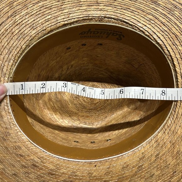 Vintage Sahuayo Mexican Palm Straw Hat Wide Brim Ventilated Crown Sun Beach - Picture 6 of 11